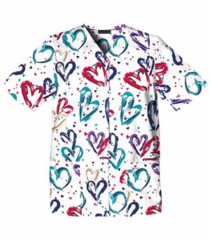 Cherokee Basics Women's Snap Up Heart Print Tunic Scrub Top-1750