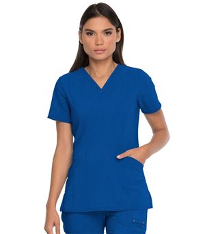 Dickies Advance Solid Tonal Twist Women's V-Neck Scrub Top With Patch Pockets-DK755