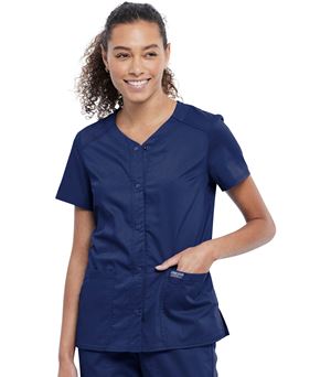 Cherokee Workwear Snap Front V-neck Top WW622
