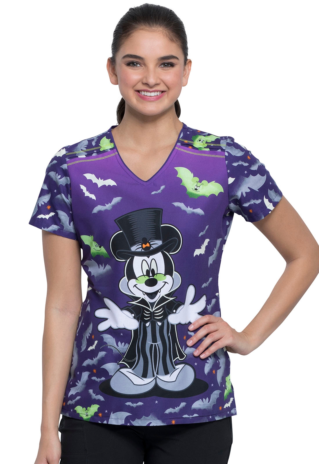 Disney Tooniforms Women's  Halloween V-Neck Scrub Top-TF629