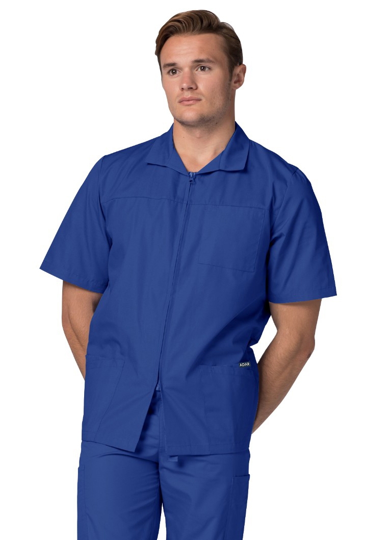 Adar Universal Men's Zippered Short Sleeve Scrub Jacket-607
