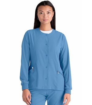 Barco One Women's Round Neck Snap Front Warm Up Scrub Jacket-5409